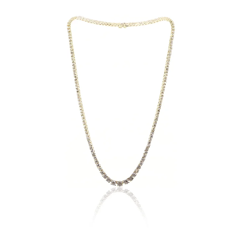 Crow feather necklaces-18K YELLOW GOLD GRADUATED DIAMOND TENNIS NECKLACE 9.68CTW