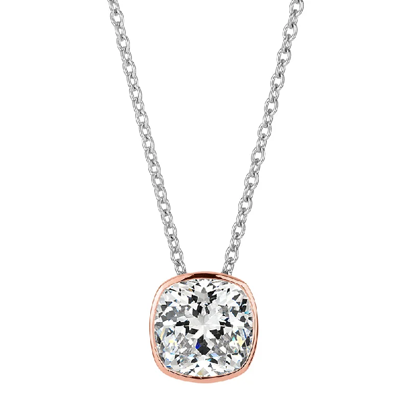 Etched disc necklaces-Necklace with 0.76 carats* of diamond simulants in 10 carat rose gold and sterling silver