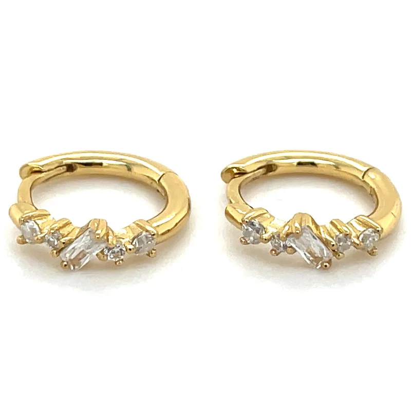 Aged coin earrings-Golden Mixed Cz Hoop Earrings