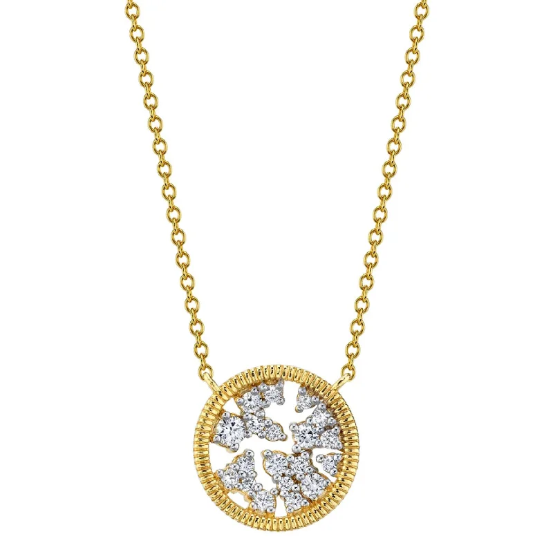 Elastic cord necklaces-SLOANE STREET 18K YELLOW GOLD DIAMOND STRIE DISC NECKLACE - 0.35CTW