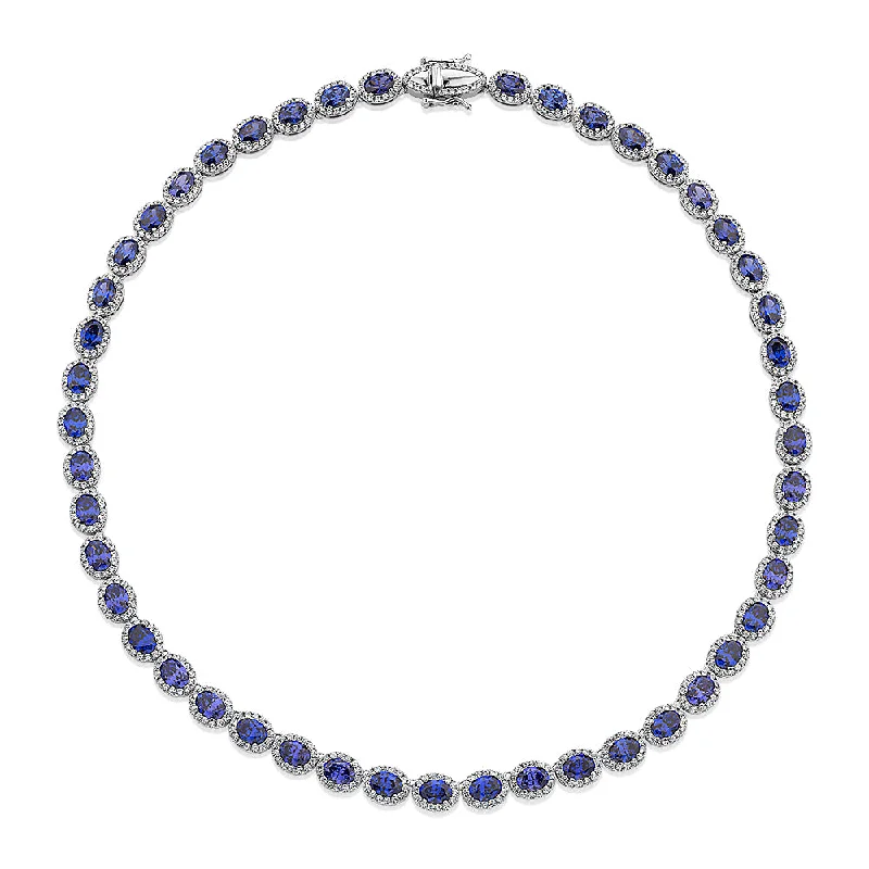 Classic locket necklaces-Statement necklace with tanzanite simulants and 10.59 carats* of diamond simulants in sterling silver