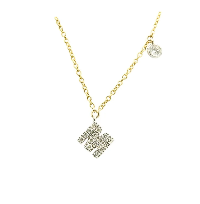 Thick chain necklaces-14Kt White And Yellow Gold Diamond Initial M Necklace