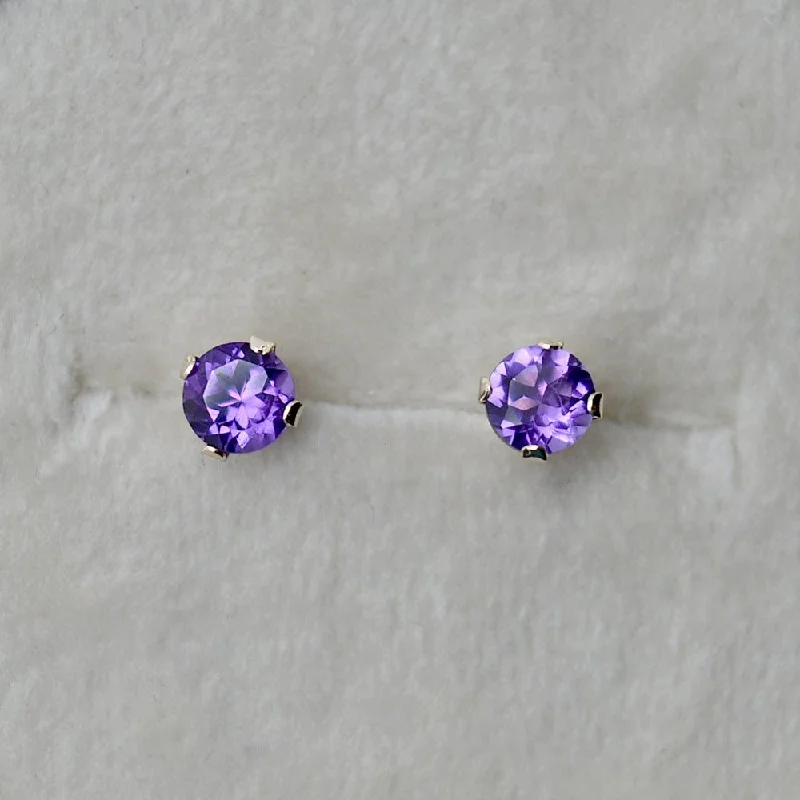 Light texture earrings-14k Claw Set Amethyst Studs