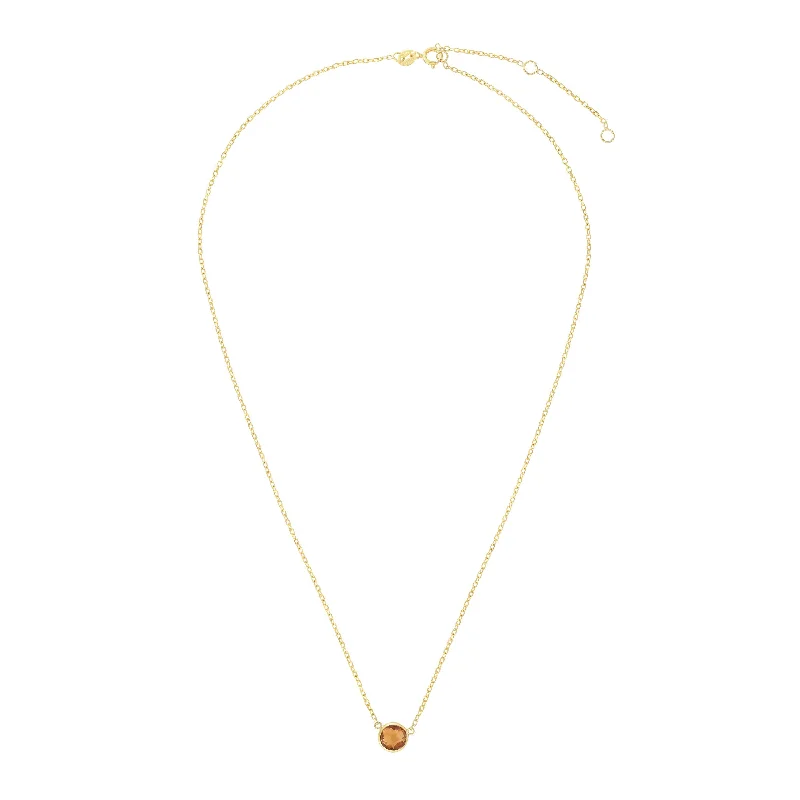 Mystic eye necklaces-14kt Gold 17 inches Yellow Finish Extendable Colored Stone Necklace with Spring Ring Clasp with 0.9000ct 6mm Round Yellow Citrine