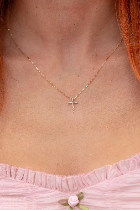 Solid bib necklaces-Skinny Diamond Cross