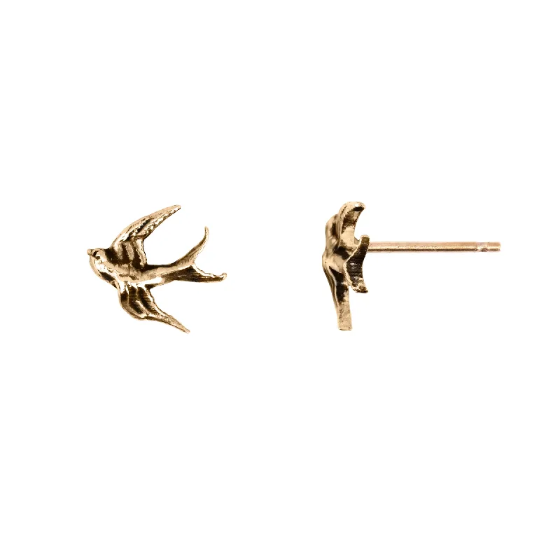 Petal design earrings-Swallow 14K Gold Stud