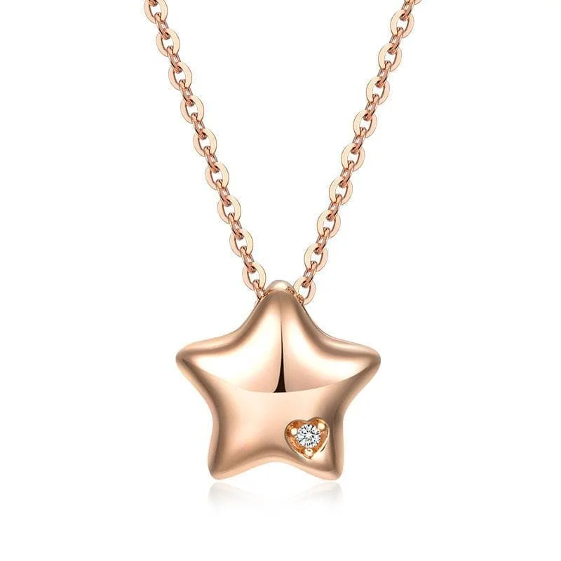 Bright stone necklaces-14KRG 0.005Ct Mini Star Pendant