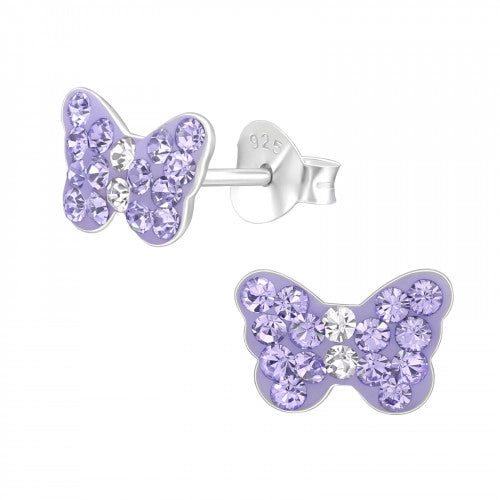 Pure crystal earrings-Children's Sterling Silver Purple Butterfly Earrings