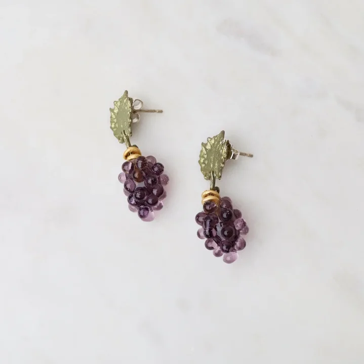 Pink gold earrings-Wild Grape Vine Stud Drop Earrings