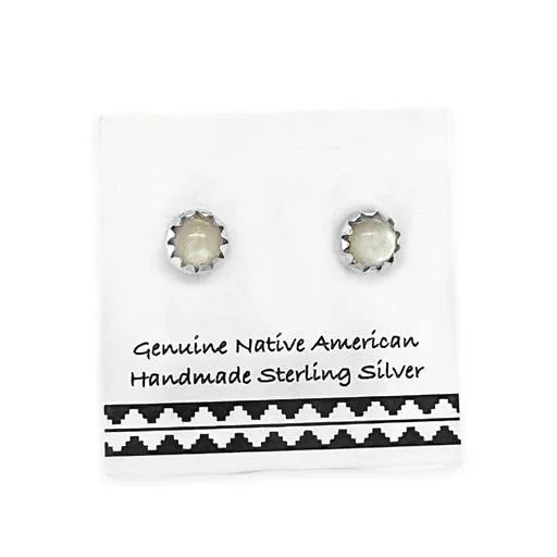 4mm Mother of Pearl Shell Stud Earrings, 925 Sterling Silver, Authentic Native American USA Handmade, Nickel Free