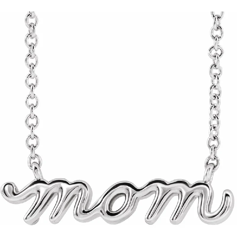 Full moon necklaces-Sterling Silver Mom Script Necklace on 18" Chain