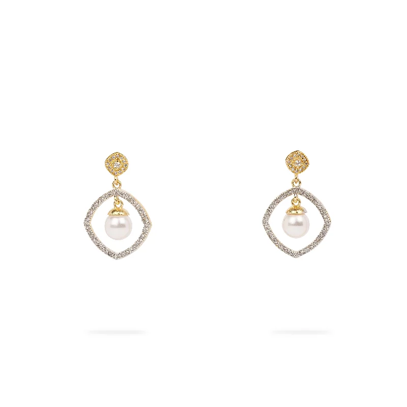 Light gem earrings-Shayna Cubic Zirconia Pearl Earrings in White