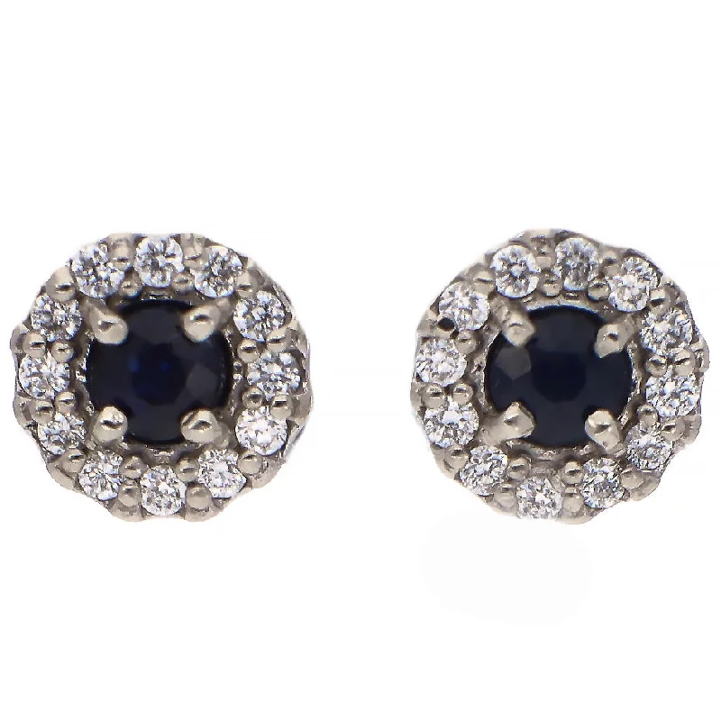 Glossy bead earrings-14K White Gold Sapphire and Diamond Stud Earrings