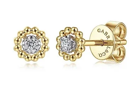 Trekker braid earrings-14 Karat Yellow Stud Diamond Earrings