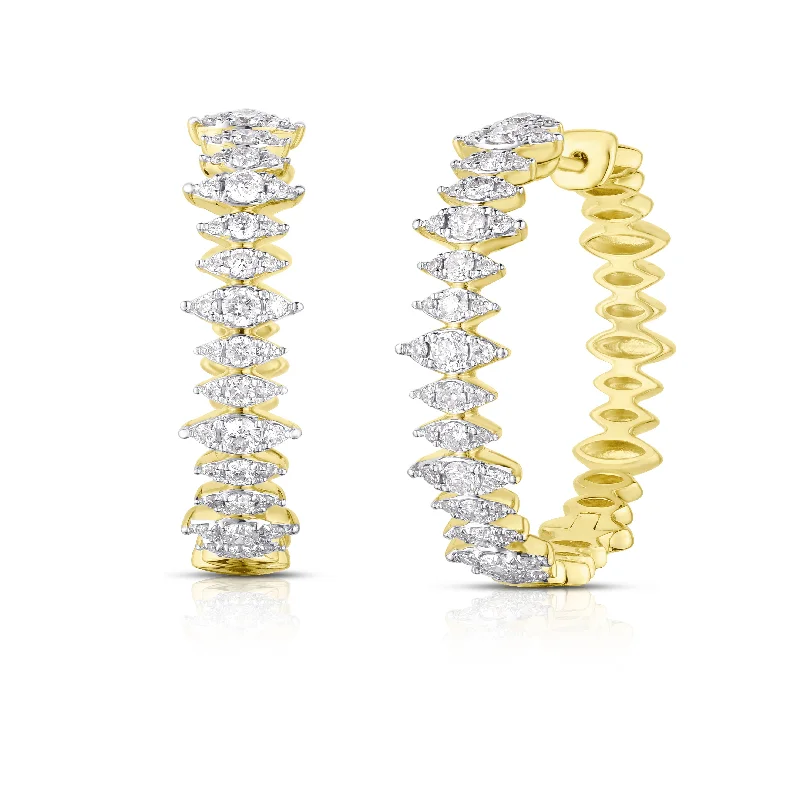 Solid hoop earrings-14 Karat Yellow Medium Hoop Diamonds Earrings