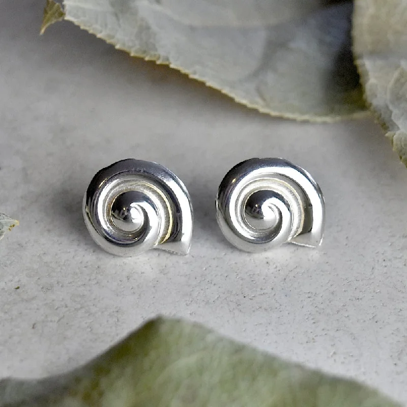 Glossy bead earrings-Silver Swirl Stud Earrings