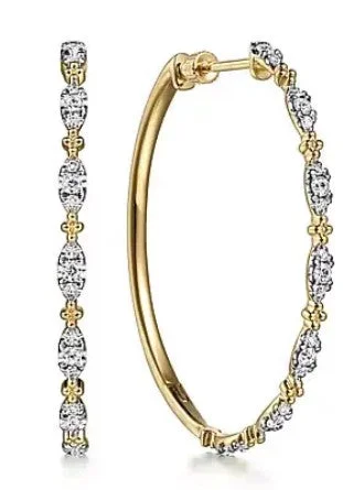 Light bead earrings-14 Karat Yellow Large Hoop Diamonds Earrings