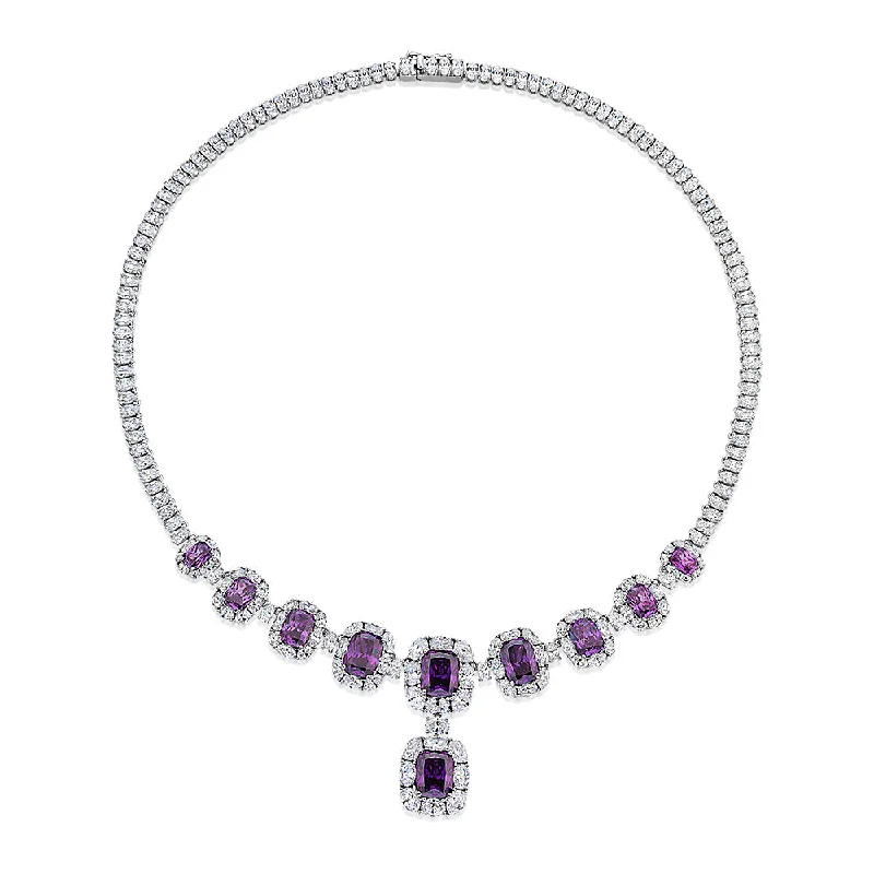 Dual birthstone necklaces-Statement necklace with amethyst simulants and 39.87 carats* of diamond simulants in sterling silver