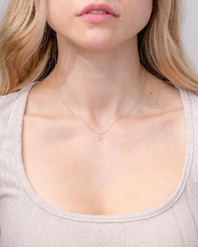 Warm wood necklaces-Diamond Initial "D" Necklace 14k White Gold