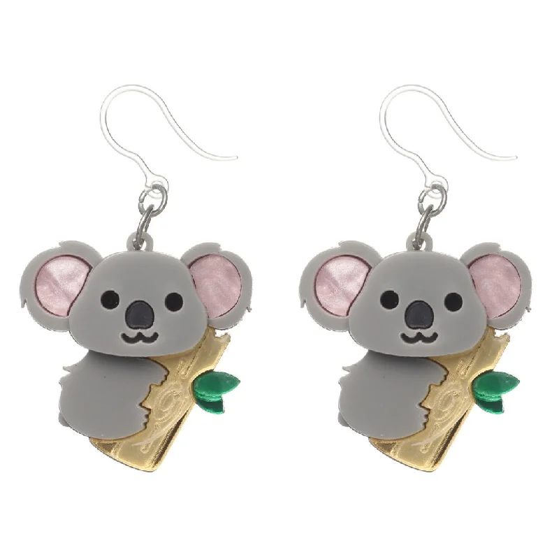 Exaggerated Koala Bamboo Dangles Hypoallergenic Earrings for Sensitive Ears Made with Plastic Posts