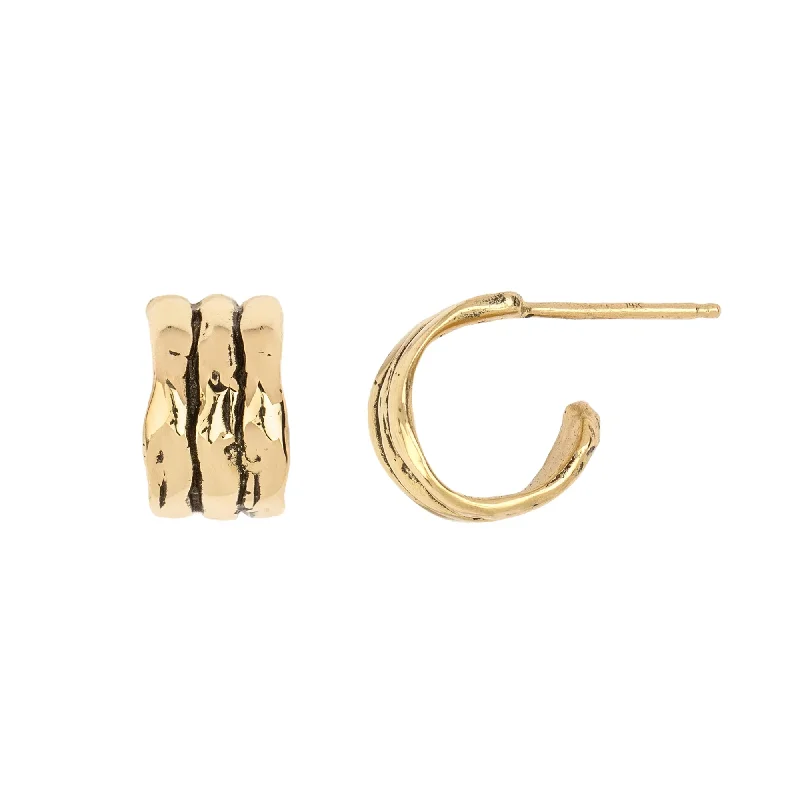 Light clay earrings-14K Gold Ridged Huggie Earring