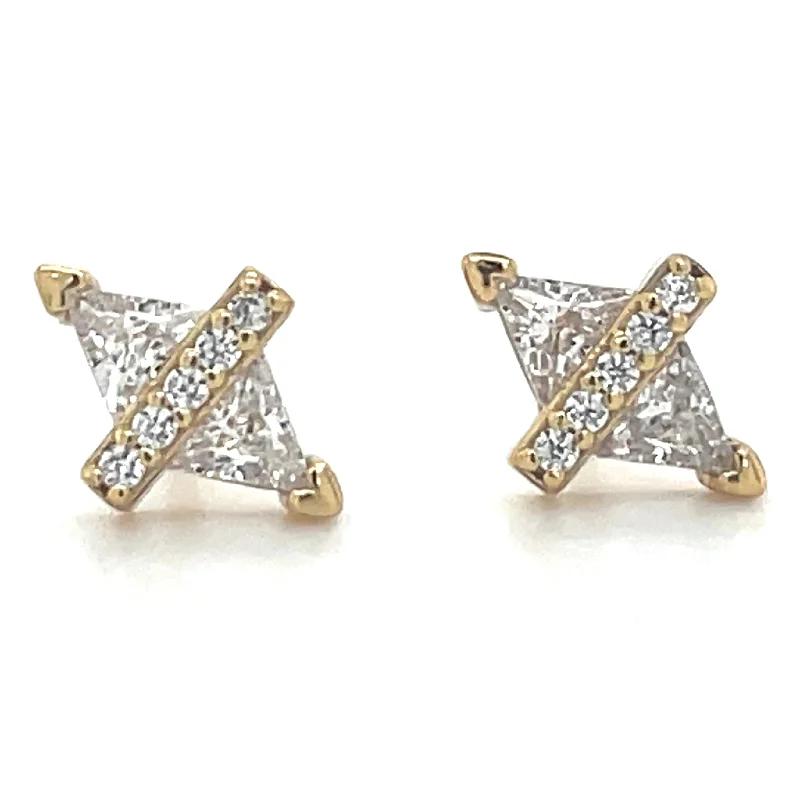 Solid ring earrings-Forma Golden Triangle Cz Stud Earrings