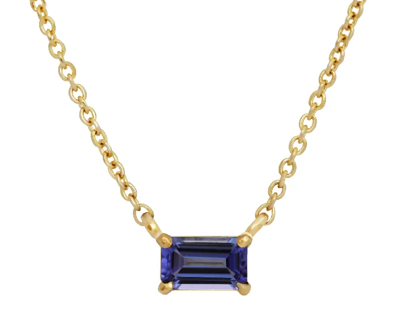 Pinch clasp necklaces-Tanzanite Baguette & Gold Necklace