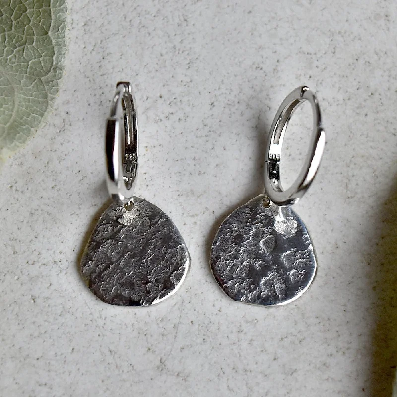 Flow shape earrings-'Concrete' Silver Huggie Hoop with Small Drop