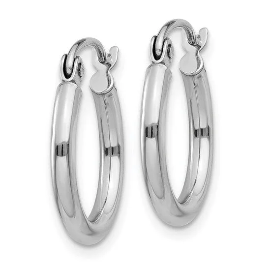 Flow design earrings-14K White Gold Polish 15mm Tube Hoop Earrings