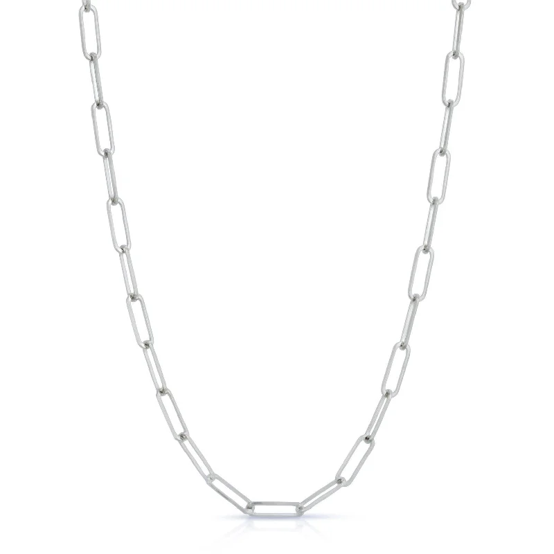 Rustic style necklaces-14K WHITE GOLD 32-INCH 4MM PAPERCLIP CHAIN NECKLACE