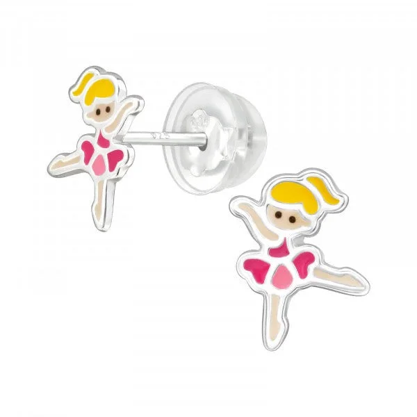 Oak wood earrings-Childrens Sterling Silver Ballerina Earrings