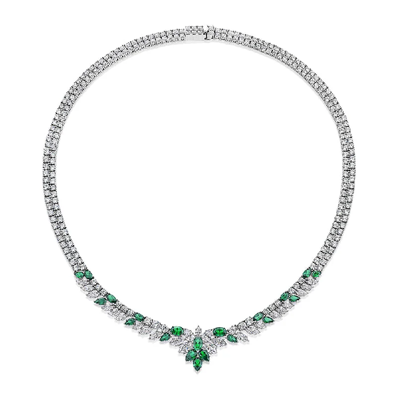 Long drop necklaces-Statement necklace with emerald simulants and 21.57 carats* of diamond simulants in sterling silver