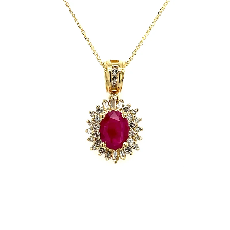 Shiny gold necklaces-ESTATE 14KY Gold Treated Ruby & Diamond Necklace