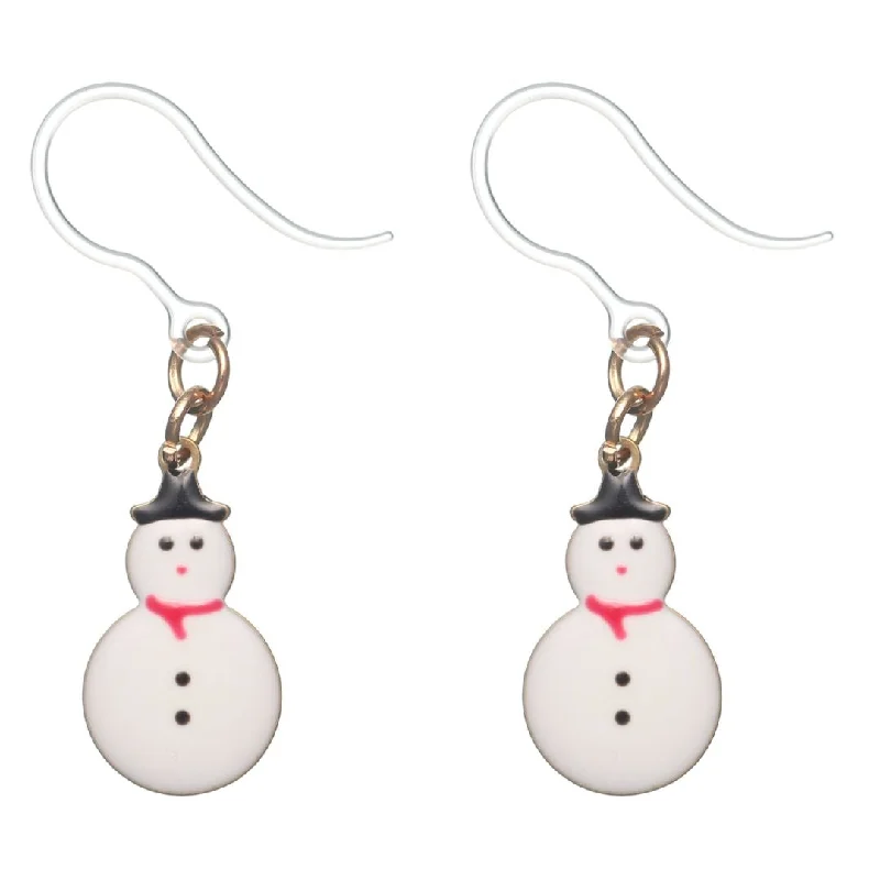 Tiny Snowman Dangles Hypoallergenic Earrings for Sensitive Ears Made with Plastic Posts