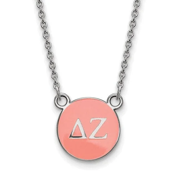 Shiny gold necklaces-Sterling Silver Pitt Greek Delta Zeta Pink Enamel Disc Necklace