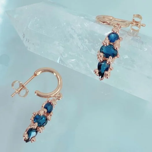 Blended metal earrings-Blue Sapphire Hoop Studs