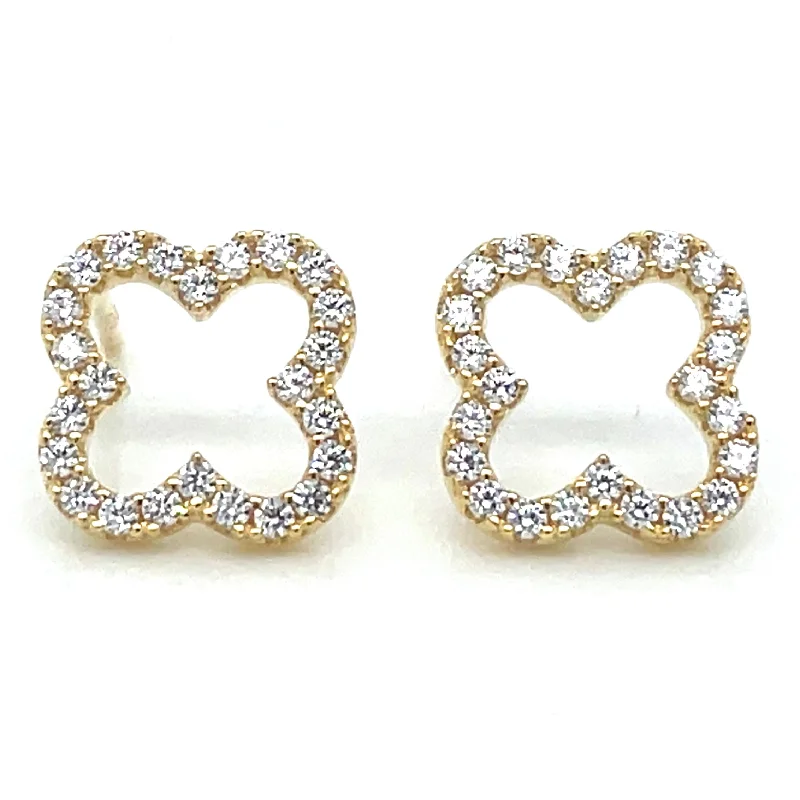 Broad hoop earrings-Golden Cz Clover Stud Earrings