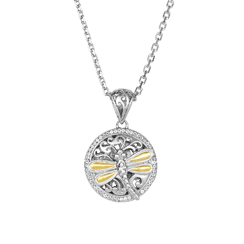 Woven thread necklaces-Silver & 18K Dragonfly Necklace