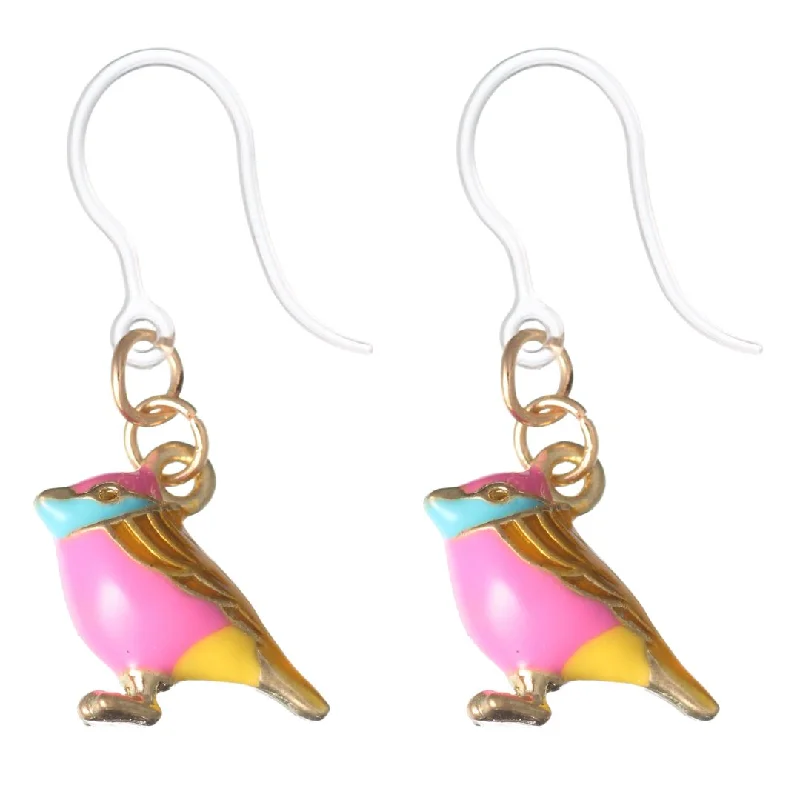 Colorful Bird Dangles Hypoallergenic Earrings for Sensitive Ears Made with Plastic Posts