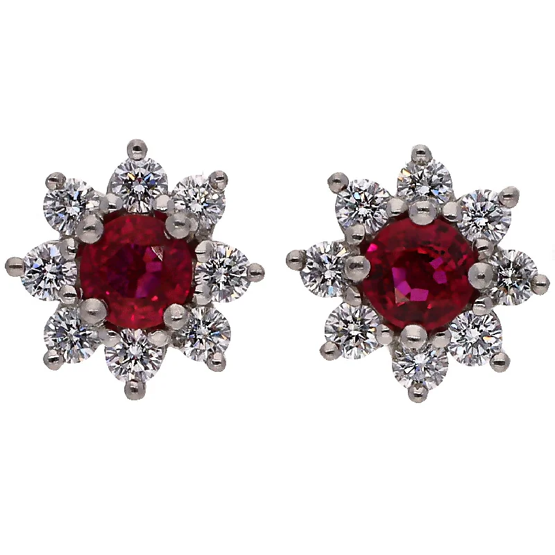 Pure crystal earrings-Platinum Ruby and Diamond Star Shaped Stud Earrings