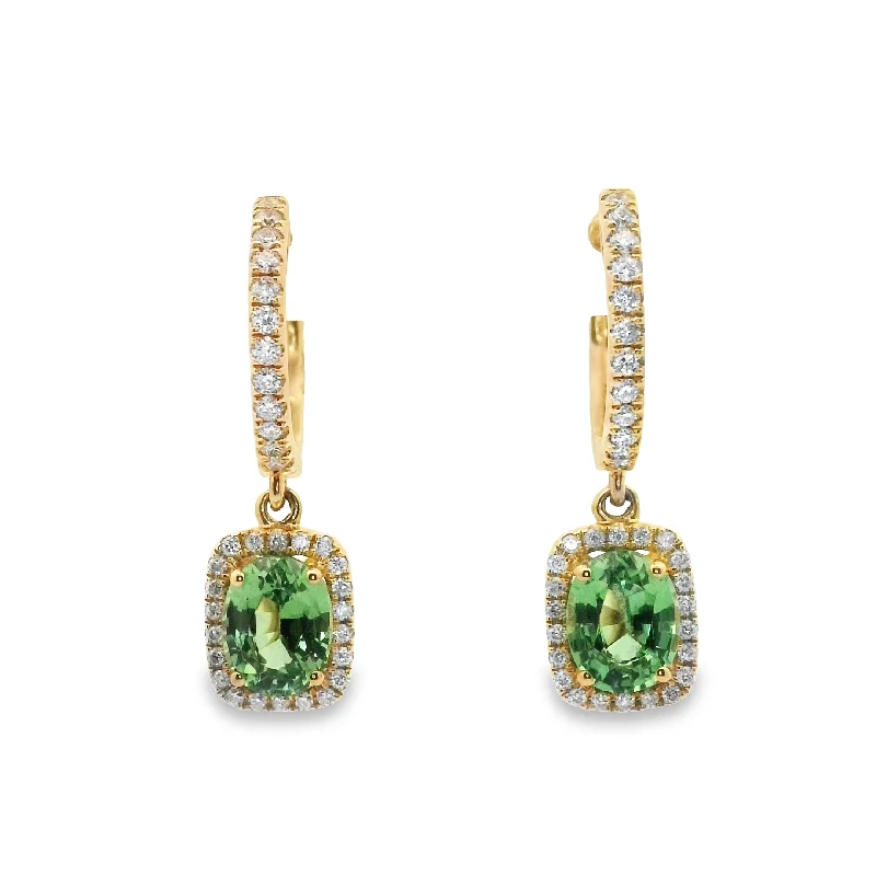 Woven cord earrings-14 Karat Yellow Tsavorite Garnets Gemstone Earrings