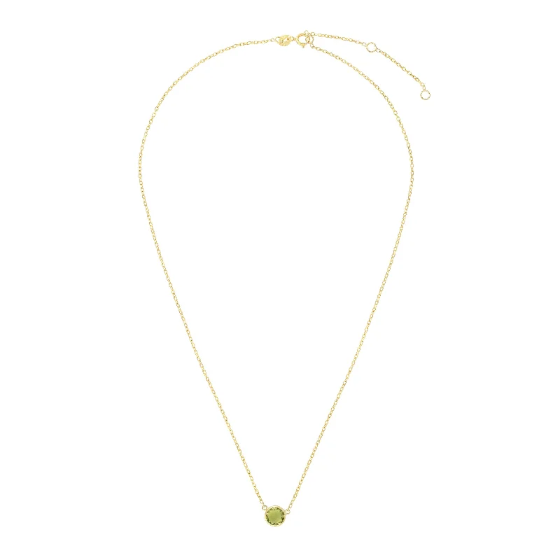 Thin beaded necklaces-14kt Gold 17 inches Yellow Finish Extendable Colored Stone Necklace with Spring Ring Clasp with 0.9000ct 6mm Round Green Peridot