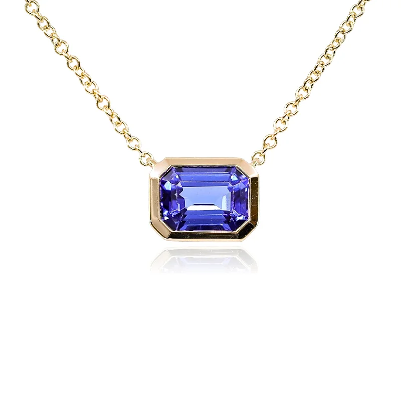 Oak wood necklaces-14K YELLOW GOLD EMERALD-CUT TANZANITE NECKLACE