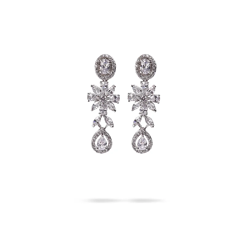 Light clay earrings-Floral Cubic Zirconia Earrings in Rhodium