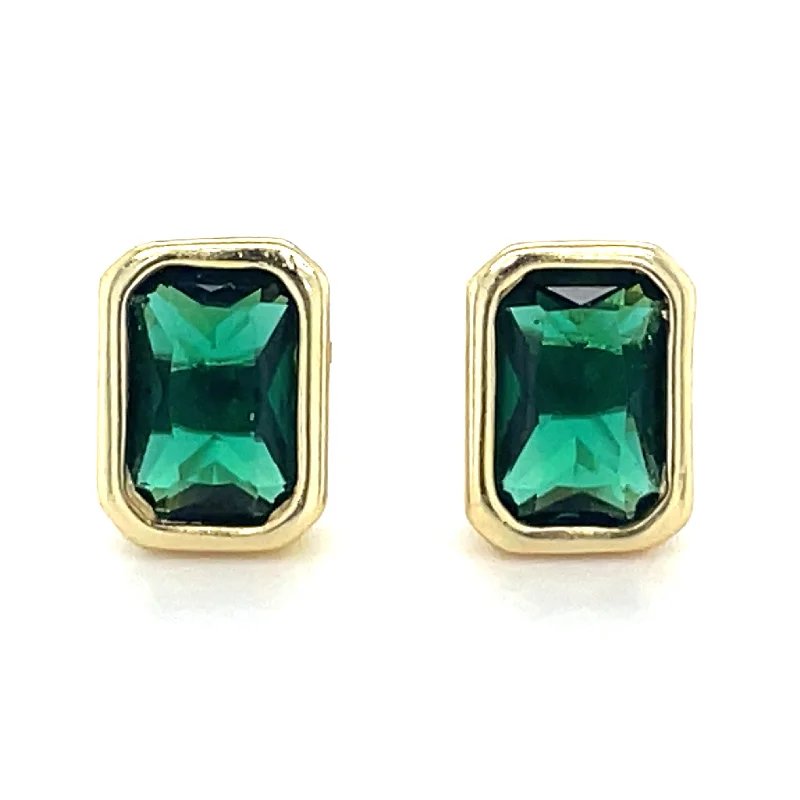 Warm clay earrings-Golden Bezel Set Emerald Cz Earrings