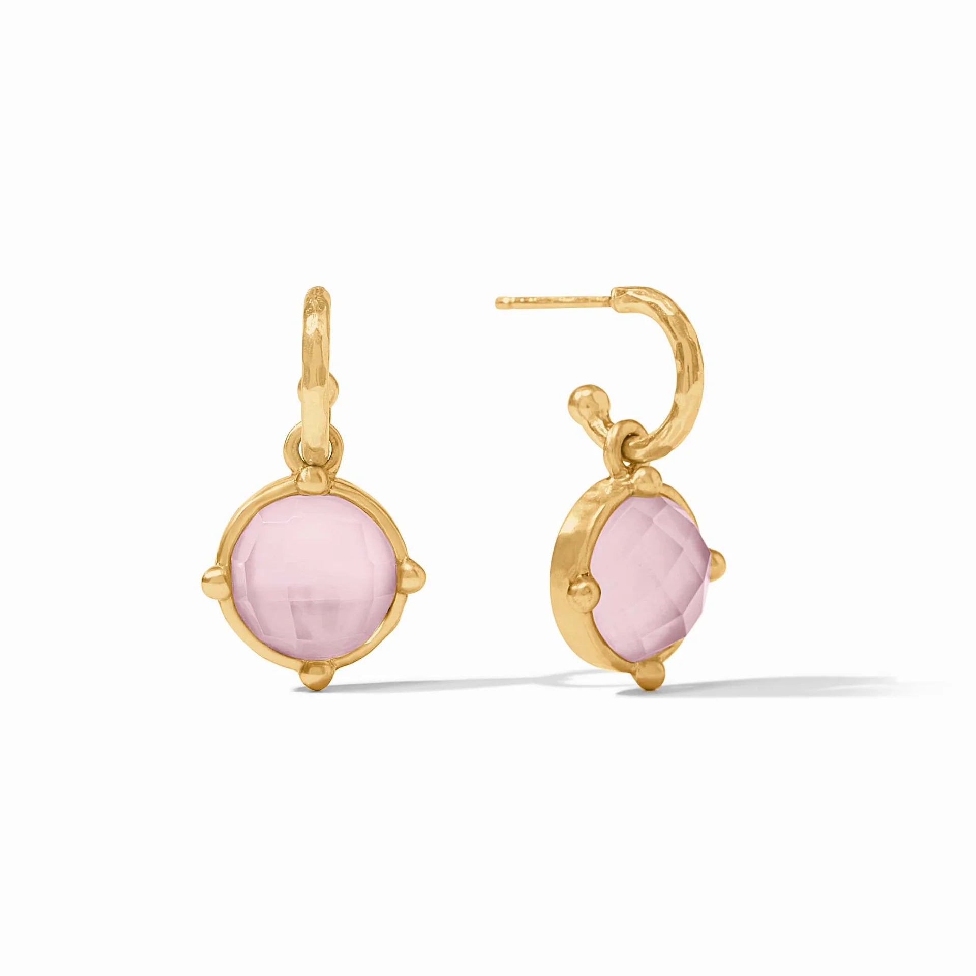 Fine stud earrings-Julie Vos Honeybee Iridescent Rose Hoop and Charm 24K Gold Plated Earrings