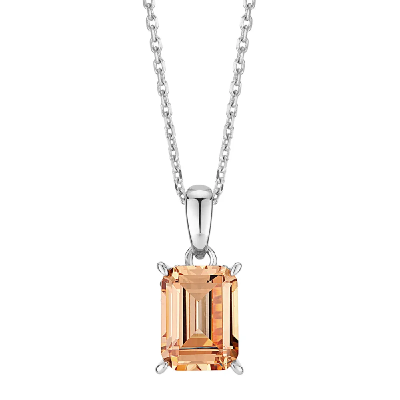 Graceful design necklaces-Emerald Cut and Round Brilliant solitaire necklace with 1.82 carats* of diamond simulants in sterling silver