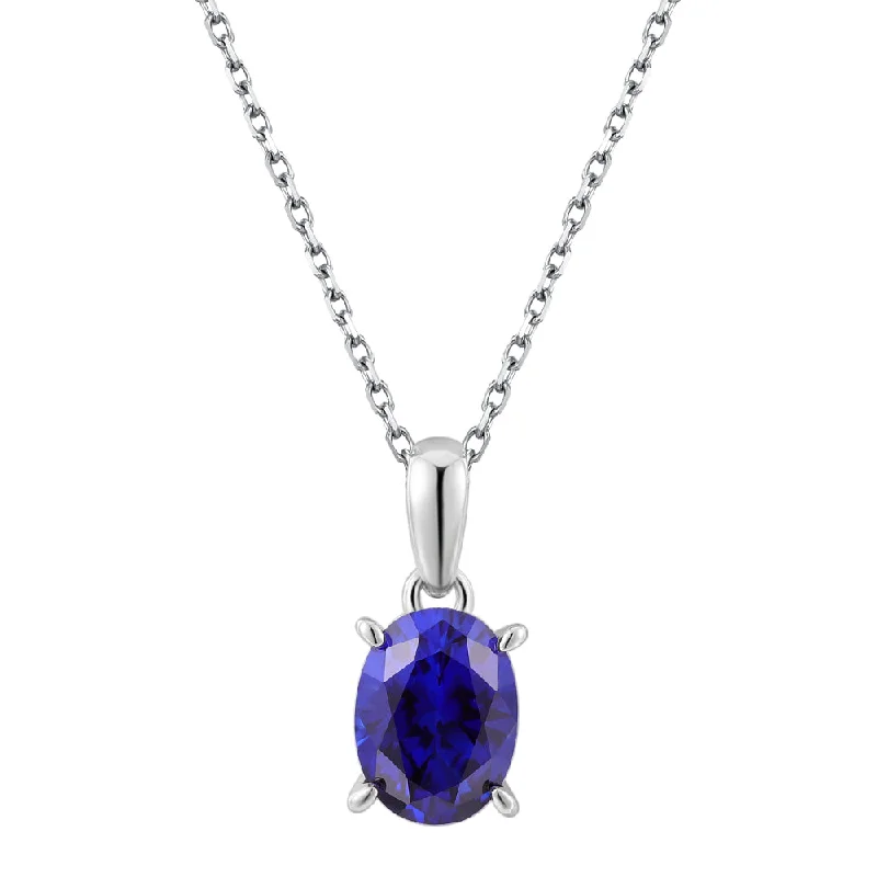 Twisted cord necklaces-Round Brilliant solitaire necklace with dark blue sapphire simulant in sterling silver