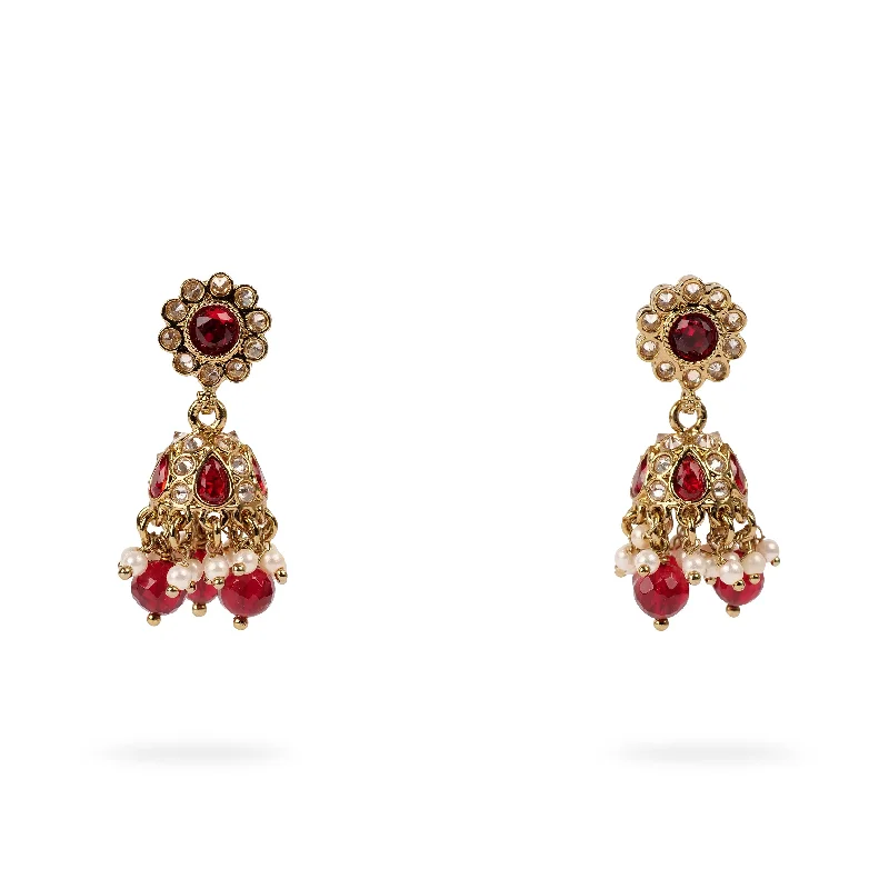 Subtle drop earrings-Small Daisy Jhumka Earrings in Maroon