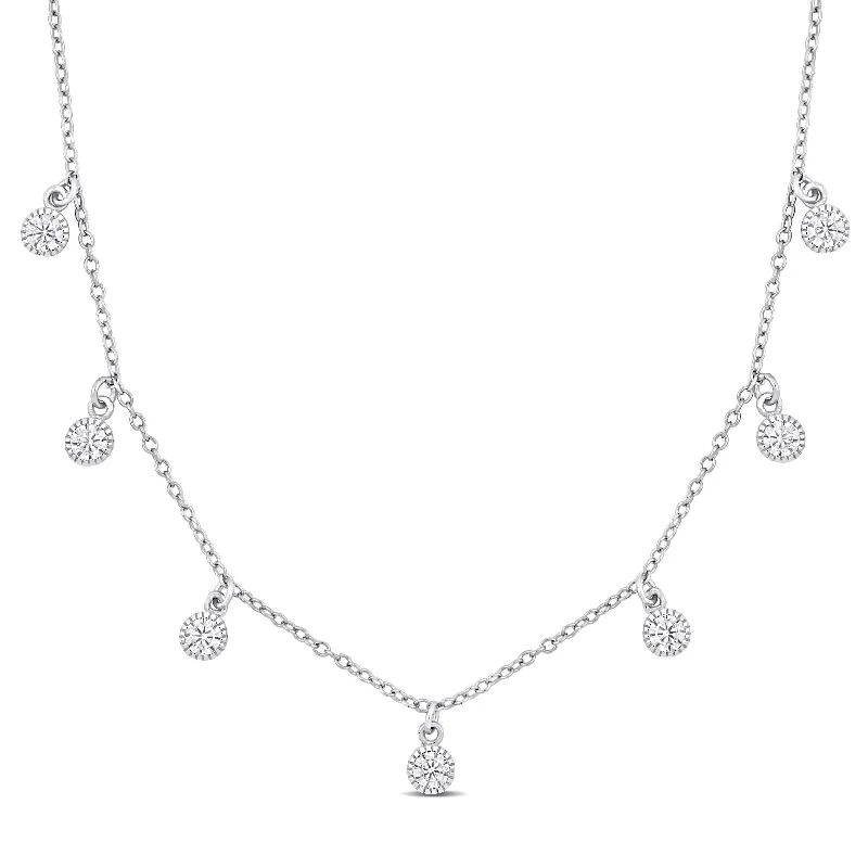 High shine necklaces-Mimi & Max Created White Sapphire station Necklace in Silver- 16 in + 2 ext.